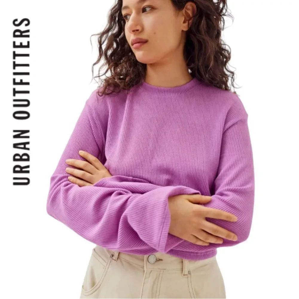 Urban Outfitters UO Urban Renewal Remnants Drippy Sleeve Ribbed Crew Neck Top